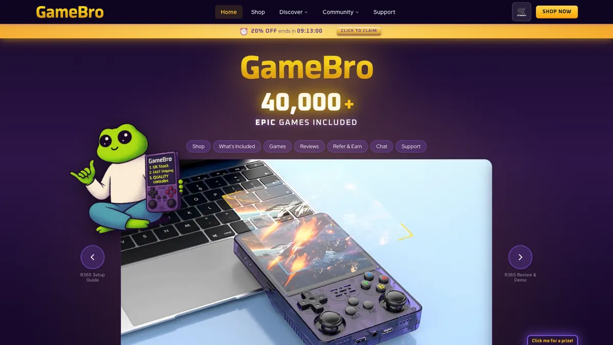 The top of gamebro.co.uk, the retro games shop with card payments
