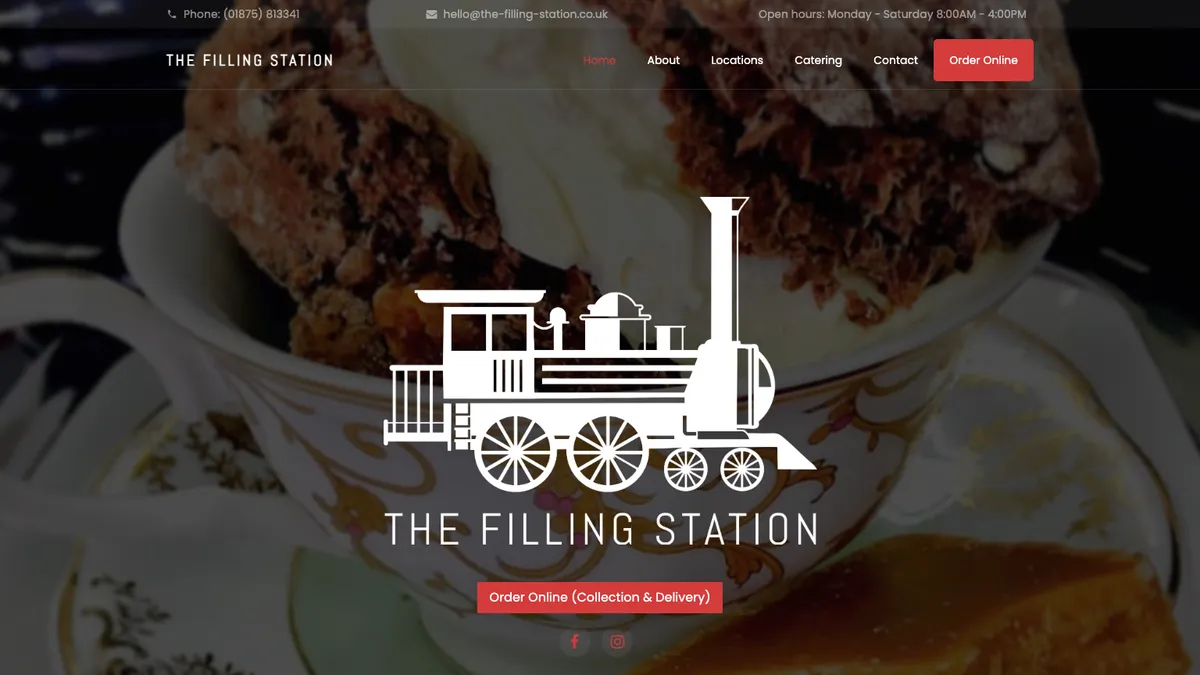 The top of the-filling-station.co.uk, the shop and online ordering site built for The Filling Station